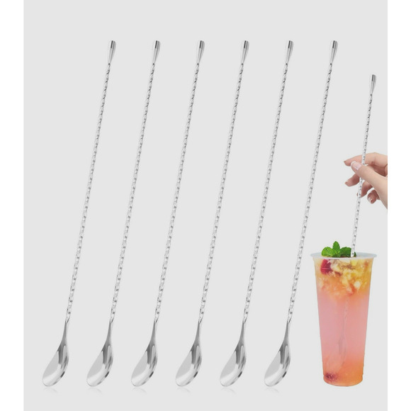 6 Pcs 15.7 In Cocktail Spoons, Stainless Steel Extra Long Bar Spoon Spiral Mixin - Picture 13 of 14